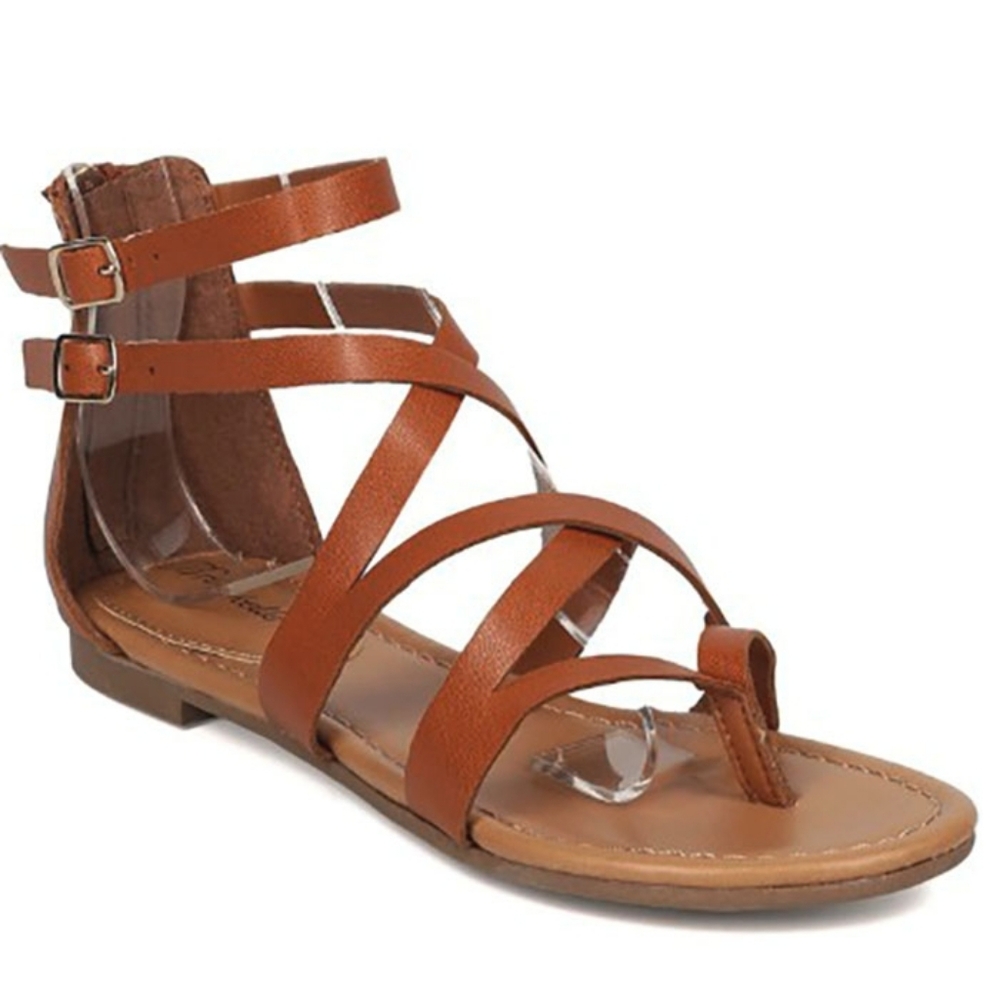 New Women Tan Brown Strappy Gladiator Flat Sandals